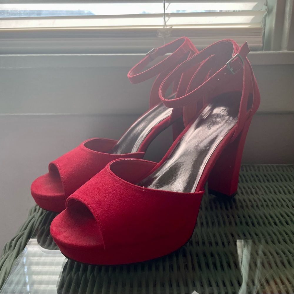 Red Strap Chunky Heels